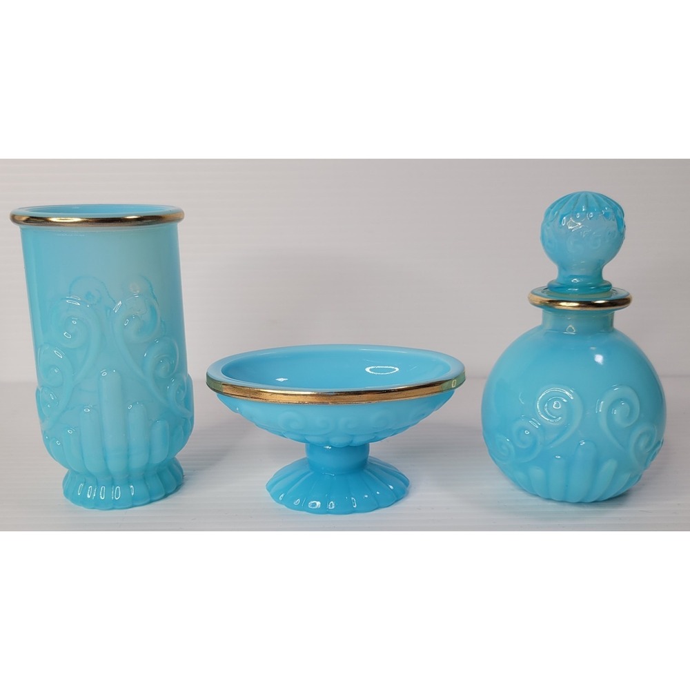 Avon Blue Opalescent Tumbler Perfume Bottle Soap Dish Grandmacore EUC Vintage
